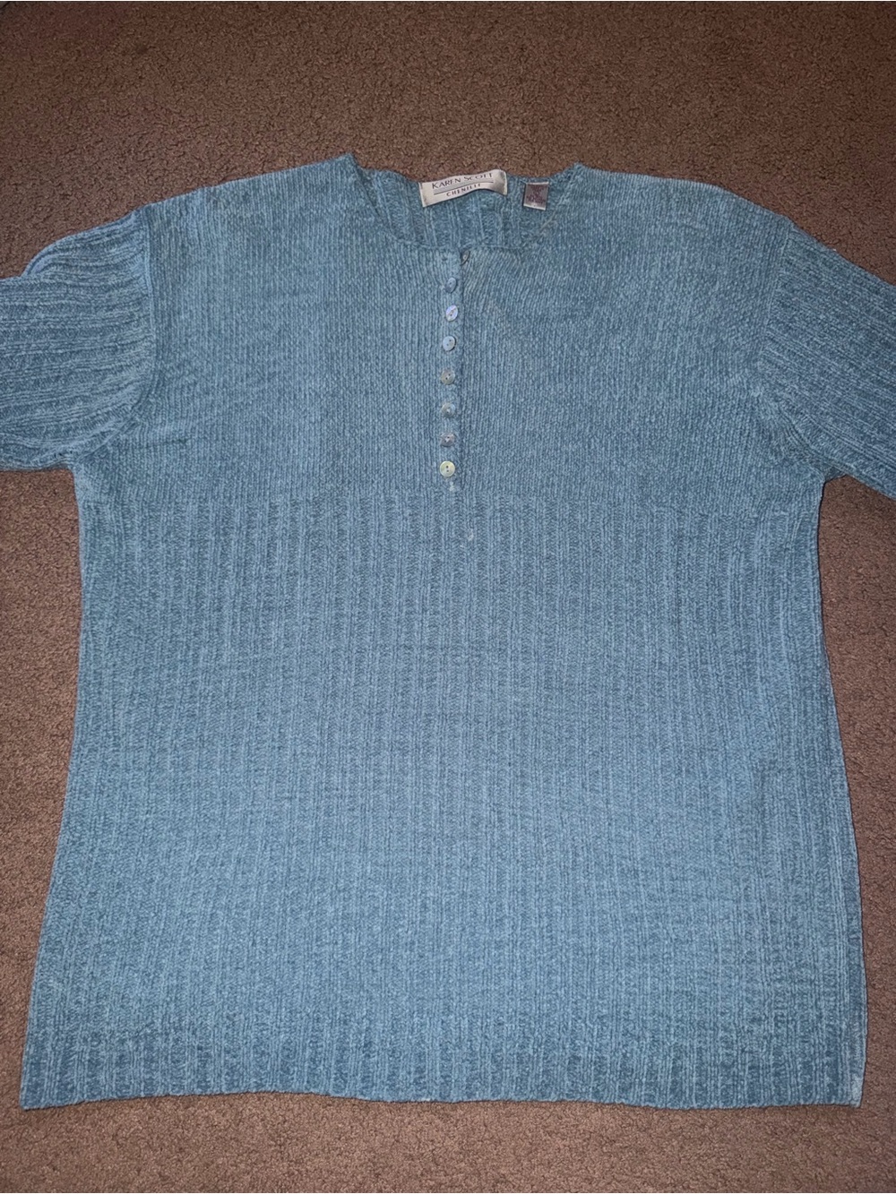 Karen Scott vintage baby blue button ribbed sweater